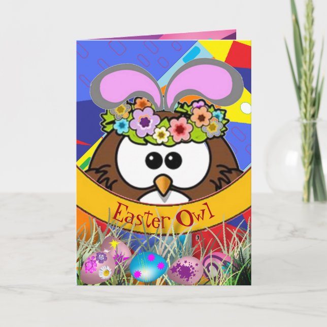 Tarjeta Festiva Búho de Pascua (Anverso)