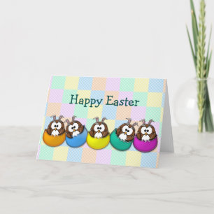 Tarjeta Festiva Búho de Pascua - arcoíris
