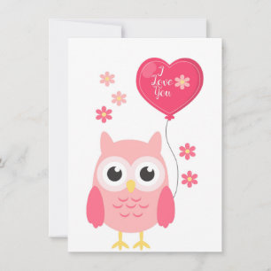 Tarjeta Festiva Búho de San Valentín rosa lindo te amo