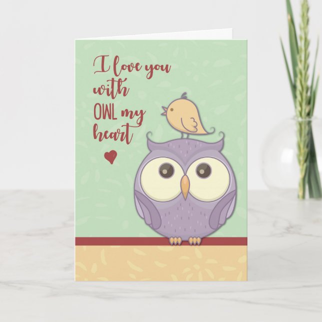 Tarjeta Festiva Búho del amor el día de San Valentín (Anverso)