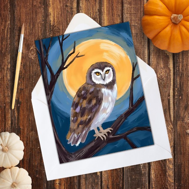 Tarjeta Festiva Búho espeluznante | Luna llena Feliz Halloween (Subido por el creador)