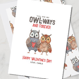 Tarjeta Festiva Búho Lindo Siempre y Por Siempre Día de San Valent