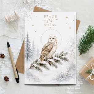 Tarjeta Festiva Búho Nevado Paz Alegría Sabiduría