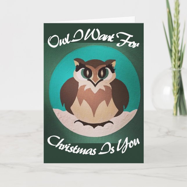 Tarjeta Festiva Búho que quiero para los Navidades, eres tú (Anverso)
