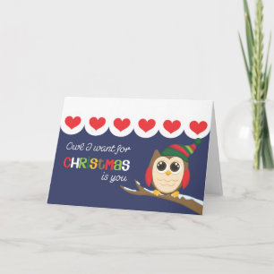 Tarjeta Festiva Búho que quiero para Navidades es tu corazón