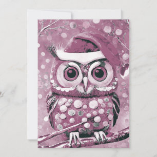 Tarjeta Festiva Búho Rosa Lindo Días de Invierno en Blanco