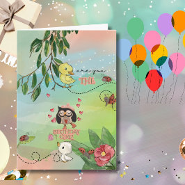 Tarjeta Festiva Búho y patito del jardín caprichoso