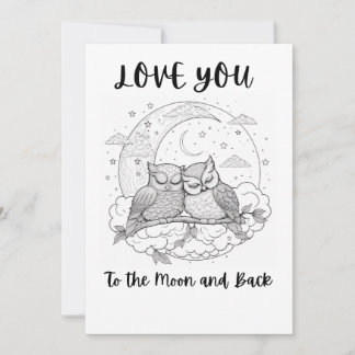Tarjeta Festiva Búhos enamorados página para colorear corazones de
