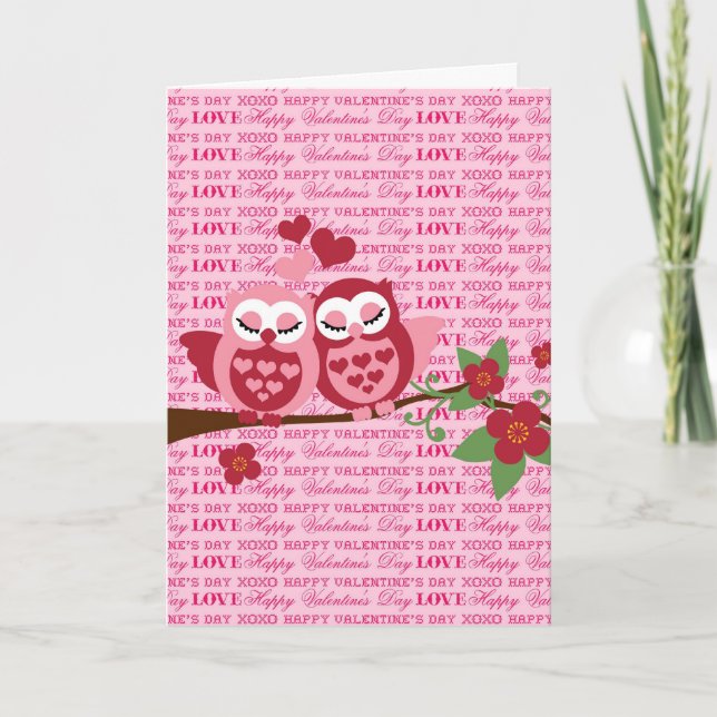 Tarjeta Festiva Búhos lindos en regalos felices del el día de San (Anverso)