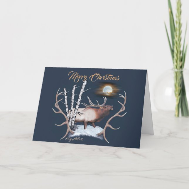Tarjeta Festiva Bull Elk Holiday Card (Anverso)