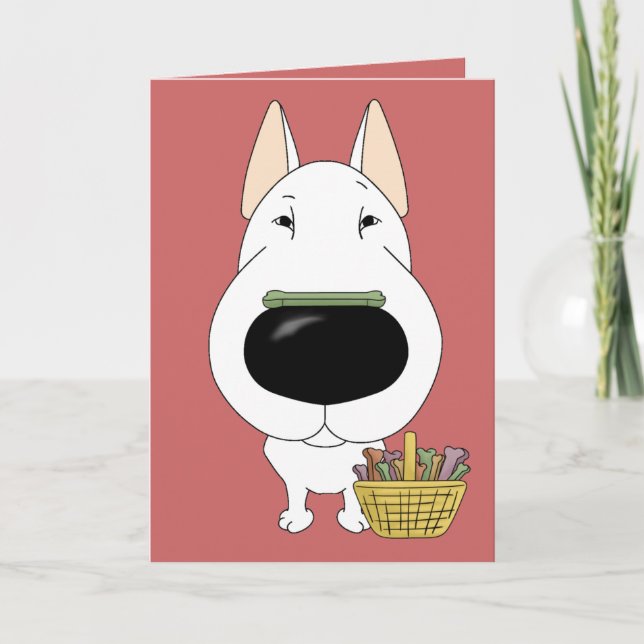 Tarjeta Festiva Bull Terrier - Cacería de Huesos de Pascua, ¿Algui (Anverso)