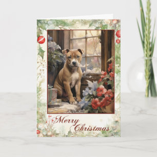 Tarjeta Festiva Bull Terrier de Staffordshire Victoriano de Navida