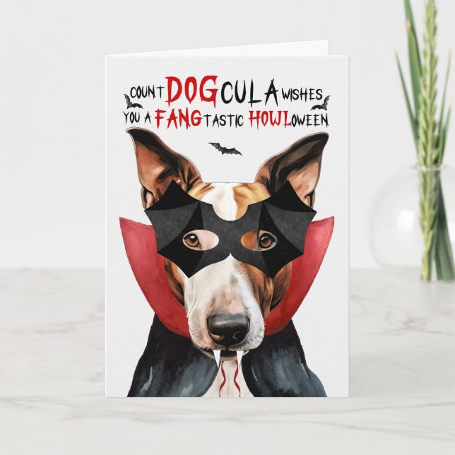 Tarjeta Festiva Bull Terrier Dog Funny Count DOGcula Halloween (Anverso)