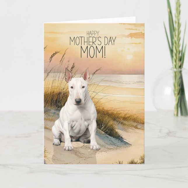 Tarjeta Festiva Bull Terrier Dog Sunset Beach Mother's Day (Anverso)