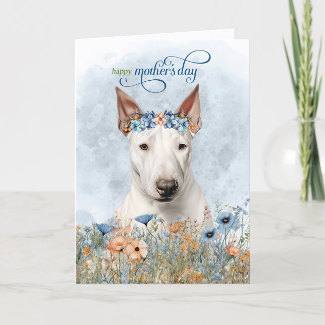 Tarjeta Festiva Bull Terrier Dog Wildflowers Mother's Day (Anverso)
