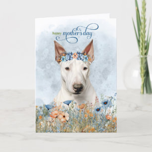 Tarjeta Festiva Bull Terrier Perro Flores Silvestres Día de la Mad