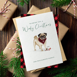 Tarjeta Festiva Bulldog acuarela traviesa en luces
