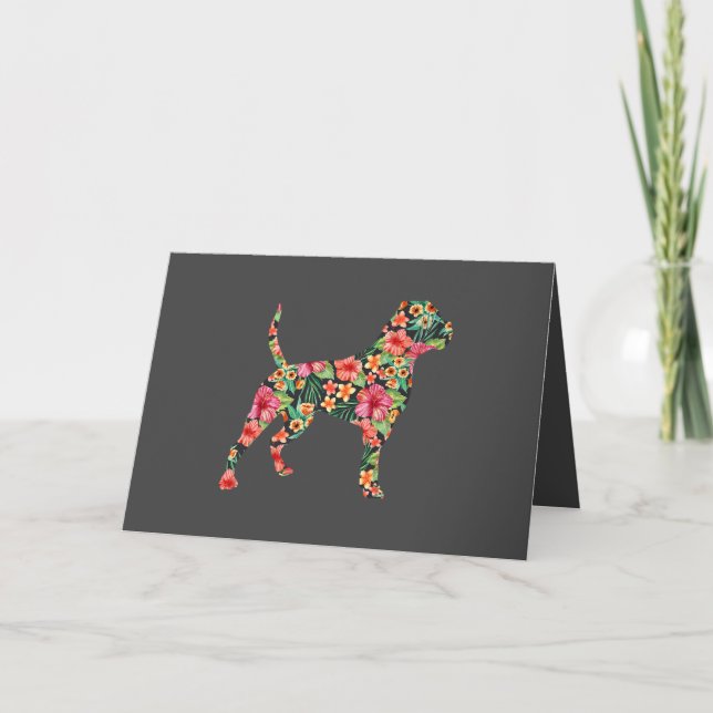 Tarjeta Festiva Bulldog americano Flor Perro Silhouette Floral (Anverso)
