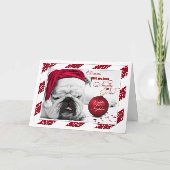Tarjeta Festiva bulldog de Navidades vecinos (Anverso)