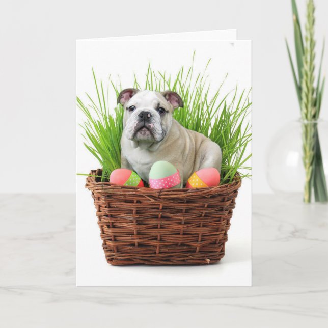 Tarjeta Festiva Bulldog de Pascua (Anverso)
