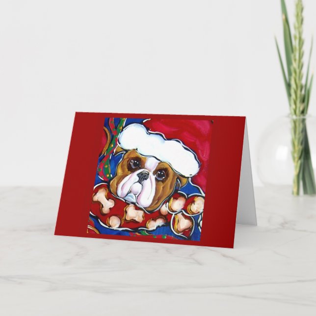 Tarjeta Festiva Bulldog de Santa (Anverso)