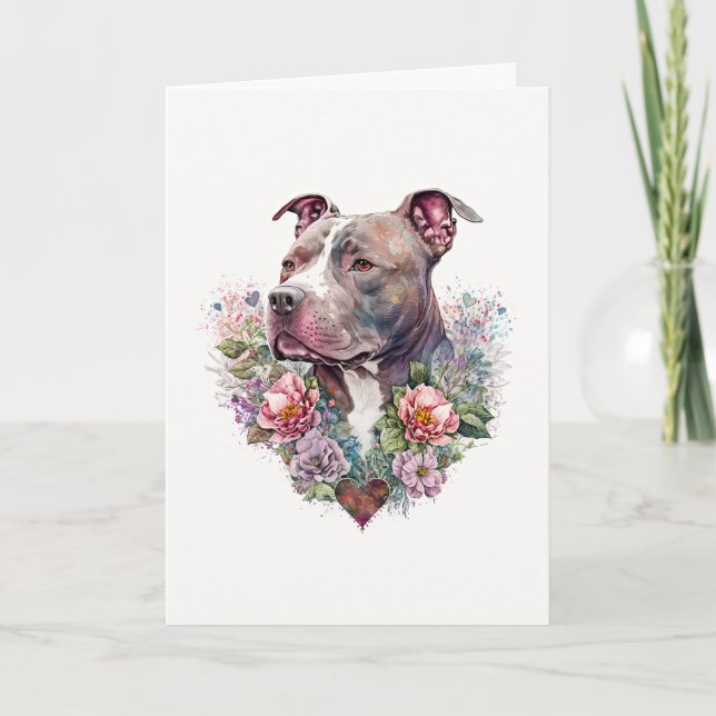 Tarjeta Festiva Bulldog dulce con El día de San Valentín de flores (Anverso)