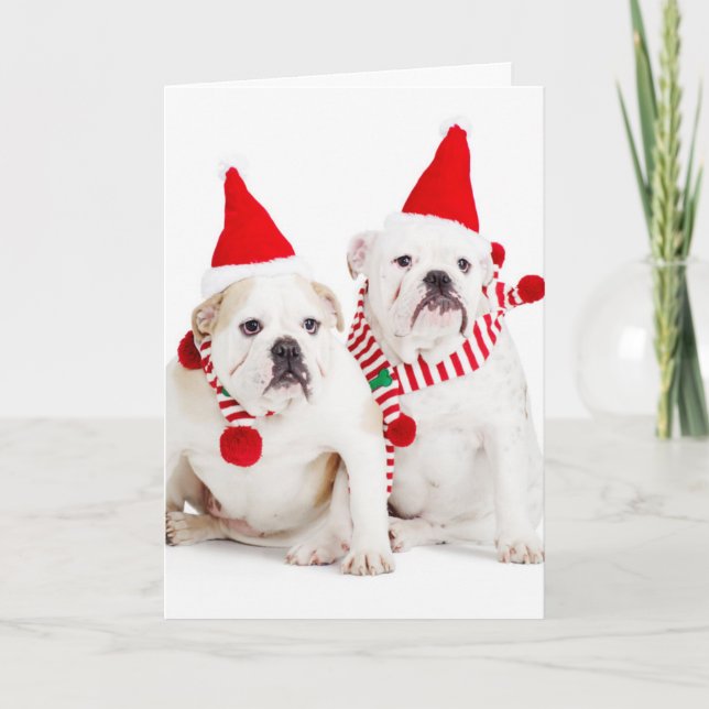 Tarjeta Festiva Bulldog Elves (Anverso)
