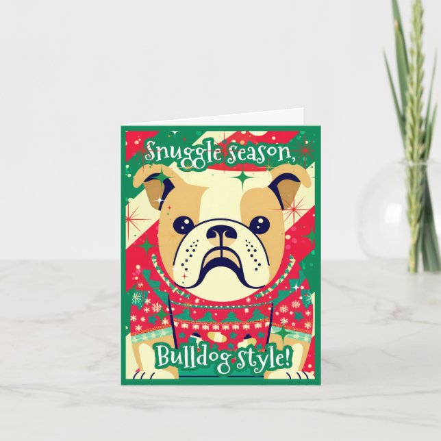 Tarjeta Festiva Bulldog en Navidades feos suéter festivo gracioso (Anverso)