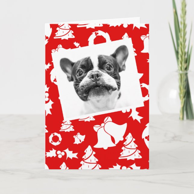Tarjeta Festiva Bulldog francés cachorro rojo merry árbol de navid (Anverso)