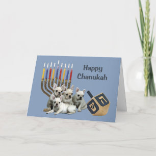 Tarjeta Festiva Bulldog francés Chanukah Card Menorah Dreidel