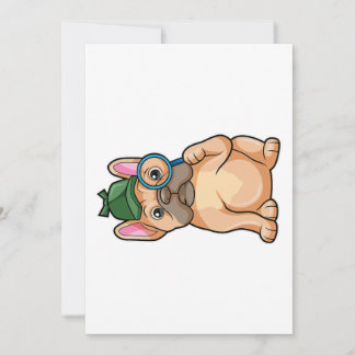 Tarjeta Festiva Bulldog Francés Como Detective Con Vidrio De Aumen