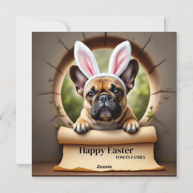 Tarjeta Festiva Bulldog francés - con apellido (Reverso)