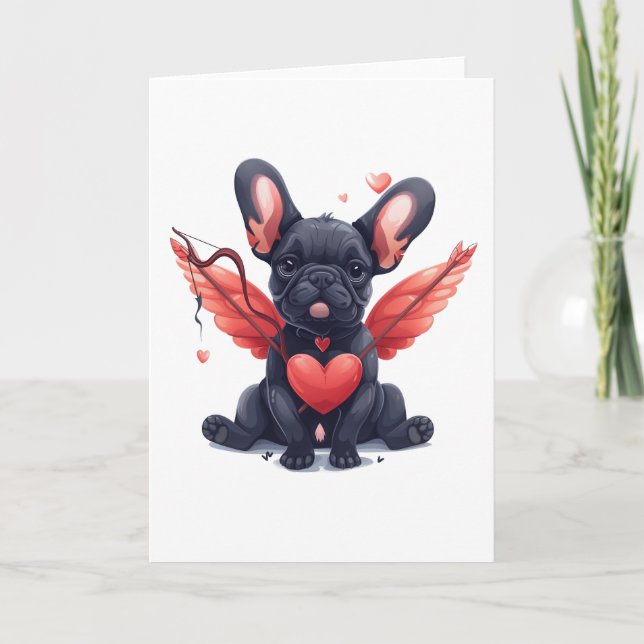 Tarjeta Festiva Bulldog Francés Cupido de San Valentín (Anverso)
