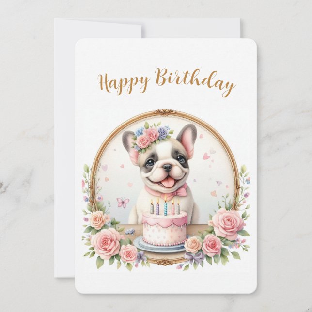 Tarjeta Festiva Bulldog francés de cachorros de pato dulce - Tarje (Anverso)