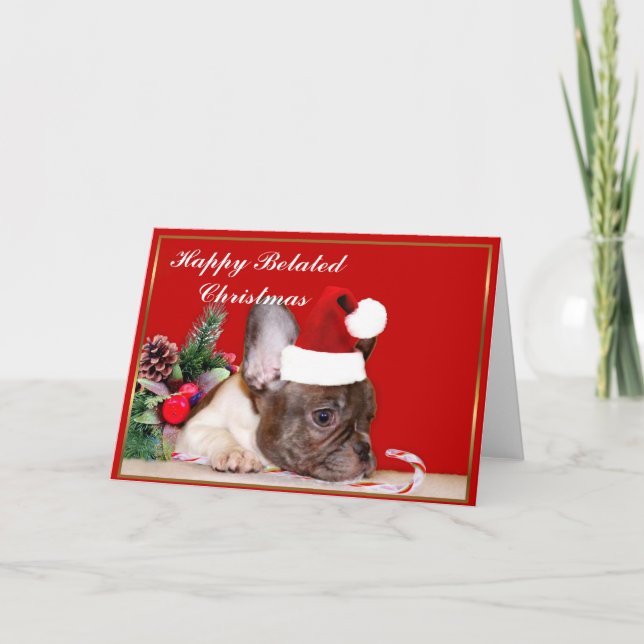 Tarjeta Festiva Bulldog francés de Navidades de Belleza Feliz (Anverso)
