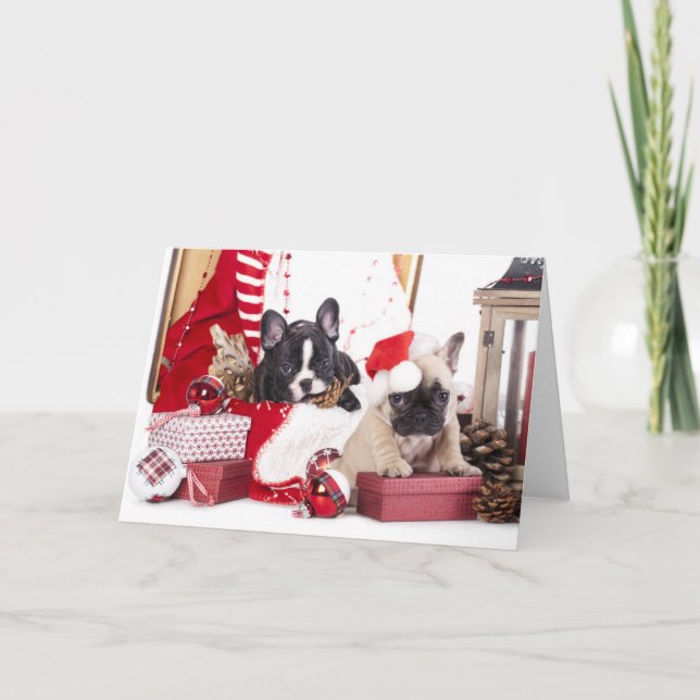 Tarjeta Festiva Bulldog francés de Navidades de pipa (Anverso)