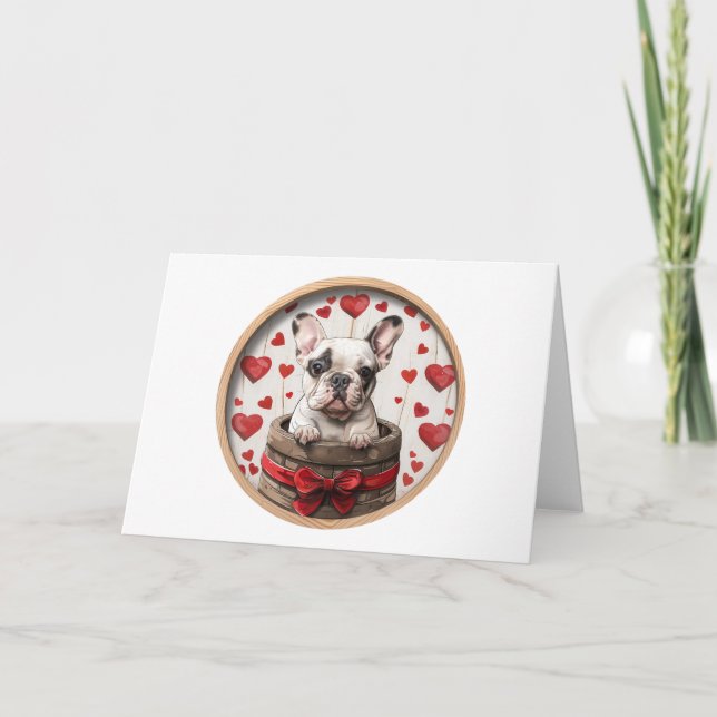 Tarjeta Festiva Bulldog francés de San Valentín (Anverso)