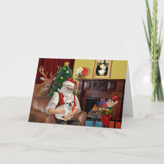 Tarjeta Festiva Bulldog francés de Santa Claus (flauta)