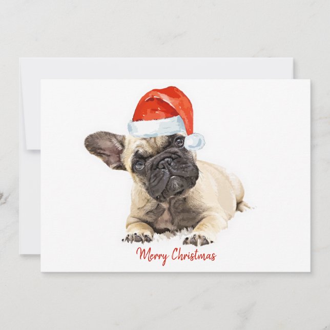 Tarjeta Festiva Bulldog francés de Santa Dog, Navidades de cachorr (Anverso)