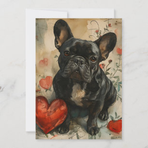 Tarjeta Festiva Bulldog Francés Día de San Valentín Vintage 