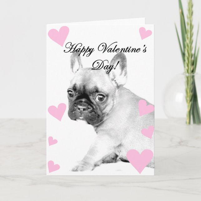 Tarjeta Festiva Bulldog francés el día de San Valentín (Anverso)
