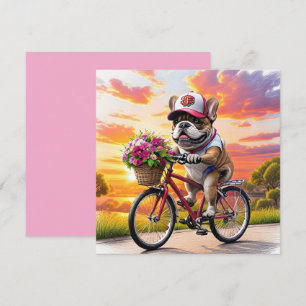 Tarjeta Festiva Bulldog francés en bicicleta French Bulldog