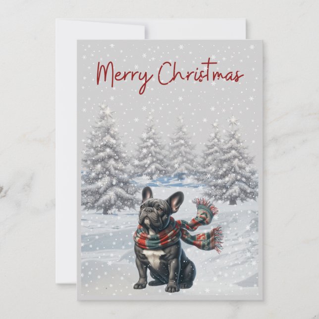 Tarjeta Festiva Bulldog francés en la carta de los Navidades de ni (Anverso)