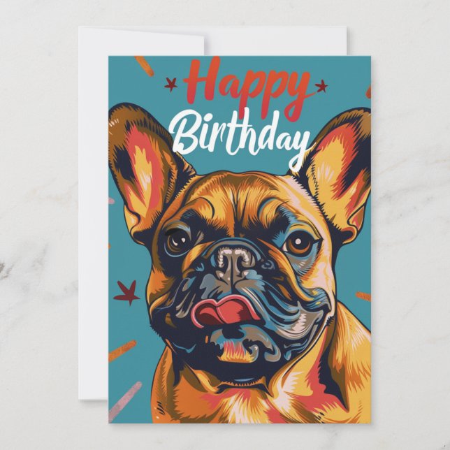 Tarjeta Festiva Bulldog francés feliz cumpleaños (Anverso)