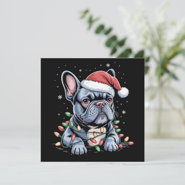 Tarjeta Festiva Bulldog francés Lover Navidades franceses Gorras N (Anverso de pie)