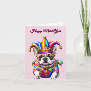 Tarjeta Festiva Bulldog Francés Mardi Gras French Bulldog