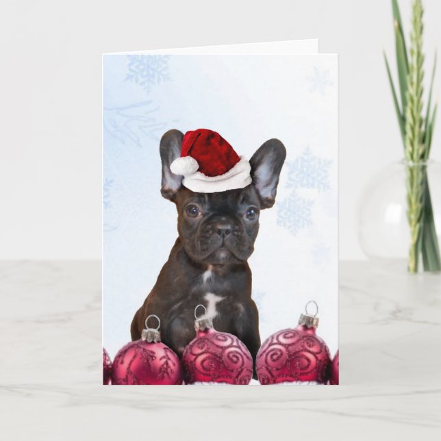 Tarjeta Festiva Bulldog francés navidades (Anverso)