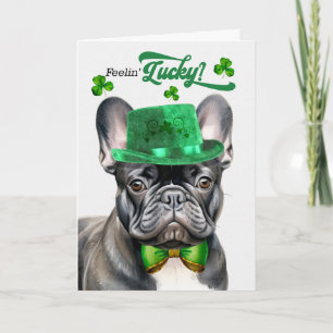 Tarjeta Festiva Bulldog Francés Negro Día de San Patricio Afortuna