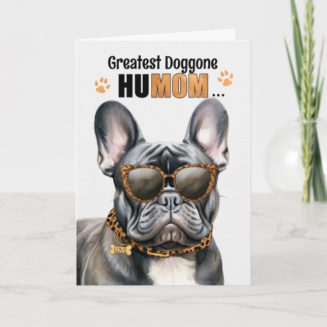 Tarjeta Festiva Bulldog francés negro: El día de la madre de HuMOM (Anverso)