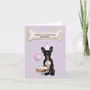 Tarjeta Festiva Bulldog francés negro sentado pastel de cumpleaños